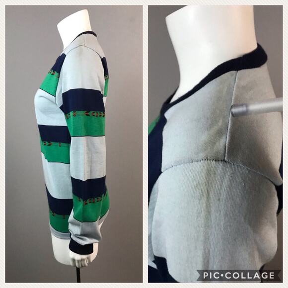 Vintage 1970s stripe Knit Crew Neck Tee Shirt Long Sleeve / womens XS - Picture 4 of 6